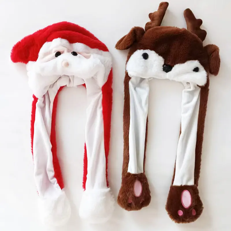 Шляпа с кроликом Санта-Клаусом, светящиеся плюшевые ухо, движущиеся прыгающие, уши, всплывают при нажатии на лапы, милые животные, шапки для косплея