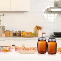 Frascos de Vidrio Marrón para Conservas, 16 Onzas, 500 ml, Frascos de Vidrio Ámbar de Boca Ancha para Almacenamiento y Conservación en la Cocina