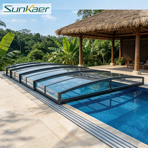 Couverture de <span class=keywords><strong>piscine</strong></span> rétractable DIY, abri résidentiel, couverture automatique électrique en polycarbonate, couverture solaire triangulaire pour villa extérieure - Product Image 5