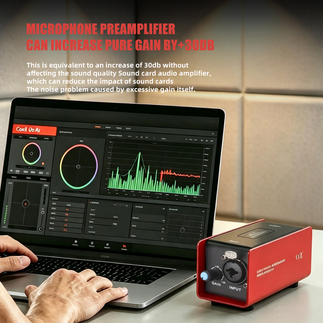 Professional 48V Power Microphones Amplifier for Dynamic Microphones Adjustable and XLR Output