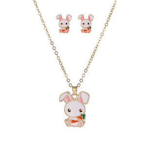 Trendz 2020 Mode Personnalisé Zodiaque Lapin Collier Boucle D'oreille Bijoux Ensemble Pour Les Enfants - Product Image 1
