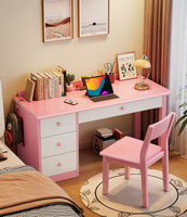 Bureau d'étude double en bois massif avec étagère et tiroirs, table d'ordinateur longue pour bureau à domicile – Vente en gros