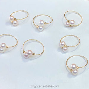 Gecertificeerd 18K Goud Zoetwater Parel <span class=keywords><strong>Ring</strong></span> Verstelbare <span class=keywords><strong>Ring</strong></span> Elastische Mode Staart <span class=keywords><strong>Ring</strong></span> Perfect Ronde Vlekkeloze Schittering Parel - Product Image 1