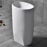 Wastafel Pedestal Resin Batu Cor Modern untuk Hotel, Wastafel Berdiri Bebas dengan Fitur Ramah Lingkungan