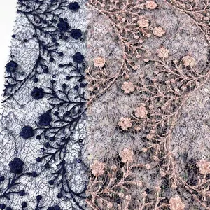 美丽3毫米亮片染色水溶性3D纯色刺绣蕾丝面料婚礼服
