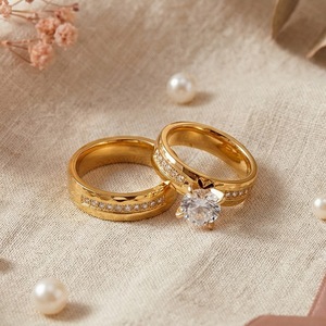 Anillo <span class=keywords><strong>de</strong></span> Boda <span class=keywords><strong>de</strong></span> Acero Inoxidable con Circonita, Anillos <span class=keywords><strong>de</strong></span> Pareja Chapados en Oro, Joyería <span class=keywords><strong>de</strong></span> Compromiso para Hombre y Mujer - Product Image 5