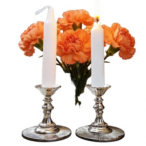 Silver <b>Candlestick</b> Holder Set for Wedding Home Decoration Durable Metal Candle Holders with <b>White</b> Candles and Flowers Background - Product Image 3