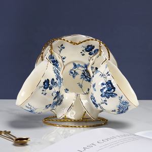 Tasse à café bleue en céramique de ménage de luxe vintage français et ensemble de soucoupe en porcelaine avec poignée pour un usage domestique verres parfaits - Product Image 4