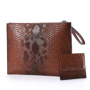 Luxury Snake Leather PU Zipper Clutch Bags Polyester Lining 3D Embossing Man's Wallets With Card Holder ID Card Money Coin