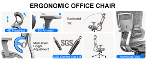 Sedia da <span class=keywords><strong>Ufficio</strong></span> Ergonomica Moderna in Rete - Poggiatesta e Supporto Lombare Regolabili - Sedia Direzionale Traspirante con Schienale Alto per <span class=keywords><strong>Ufficio</strong></span> - Product Image 4