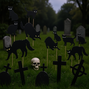 Décorations de jardin pour Halloween, chat noir qui brille dans le noir, pour fête de jardin, utilisation en extérieur - Product Image 2