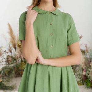 Vestido Camisero de Lino para Mujer, Personalizado, de Alta Calidad, Casual, Veraniego, Holgado, de Manga Corta, con Cuello Camisero y Botones - Product Image 5