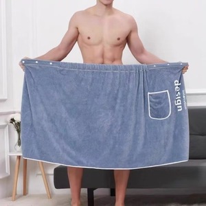 Peignoir de bain en polaire corail uni pour homme, brodé, élastique, absorbant l'eau, en tissu non tissé, pour usage domestique - Product Image 3