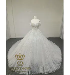 QUEENS GOWN Custom luxury heavy beaded bridal dress delicate pearls sequin butterflies off shoulder princess wedding dresses