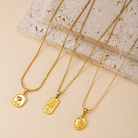 Kalung Liontin Bunga Bulan Vintage Berlapis Emas 18K dari Baja Tahan Karat 316 dengan Batu CZ Pave dan Rantai Link Unisex