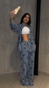 Pantalones vaqueros casuales de pierna recta con diseño de lentejuelas y flores de cuentas de estilo industrial pesado, novedad transfronteriza para mujer, primavera-otoño - Product Image 3