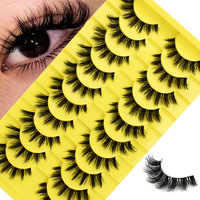 Lot de 10 paires de faux cils 3D en vison synthétique, volume et courbure naturelle, avec bande en coton noir, épais et aspect naturel
