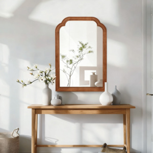 Solid Wood <b>Frame</b> Rounded Corner Decorative Mirror 20x30 Inches For Bedroom Bathroom Living Room Entryway - Product Image 1