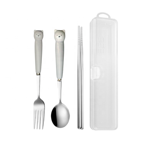 Diseño creativo conejito Tigre Panda perro gato utensilios para comer mango de cerámica sostenible cuchillo tenedor cuchara para niños pequeños Camping viaje - Product Image 5