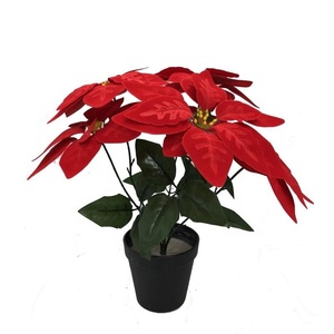 Flores artificiales <span class=keywords><strong>de</strong></span> Navidad, flores rojas <span class=keywords><strong>de</strong></span> 5 cabezas en macetas para decoración <span class=keywords><strong>de</strong></span> fiesta - Product Image 6