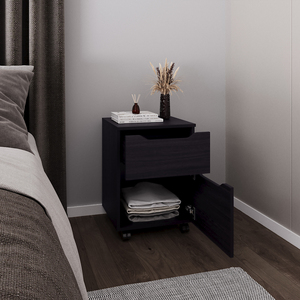 Comodino Ovid Nero con Ruote e Vano Portaoggetti per Camera da Letto - Product Image 6