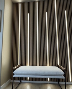 Lüks Akupanel doğal ceviz ses emici Slat difüzör duvar paneli Led ışık ofis için ses yalıtımı LED akustik paneller - Product Image 5