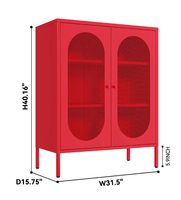 Buffet de rangement multifonctionnel moderne 2026 en acier rouge à mailles, 2 portes et 3 niveaux, pour bar à domicile et usage hôtelier
