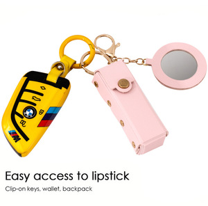 Étui à rouge à lèvres en cuir mignon et tendance, sac à rouge à lèvres, porte-clés avec <span class=keywords><strong>mini</strong></span> miroir de maquillage, porte-clés pour baume à lèvres, accessoires de maquillage - Product Image 4