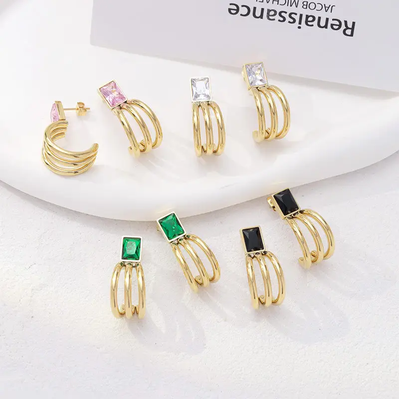 cubic zirconia 316l earrings stainless steel gold earrings studs earring gold plated fine jewelry