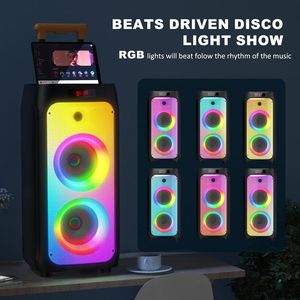 Altavoz Portátil con Ruedas para Karaoke AUX, <span class=keywords><strong>2</strong></span> Micrófonos, Subwoofers, Luz RGB Dinámica, Plástico, para Fiestas en Interiores y Exteriores - Product Image 3