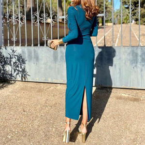 Abiti da sera in maglia notte inverno modesti abiti da sera donna donna elegante festa <span class=keywords><strong>blu</strong></span> <span class=keywords><strong>lungo</strong></span> Sexy aderente a pavimento caldo <span class=keywords><strong>con</strong></span> <span class=keywords><strong>spacco</strong></span> - Product Image 2