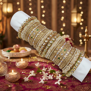 Ensemble de bracelets styliste Glam Finish Kundan Meenakari et perles Bijoux élégants en plaqué or pour mariages et occasions festives - Product Image 2