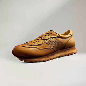 QHCCID Zapatillas retro de cuero genuino para hombre, zapatos informales con cordones para caminar, suela de goma ligera y transpirable, tacón bajo - Product Image 1