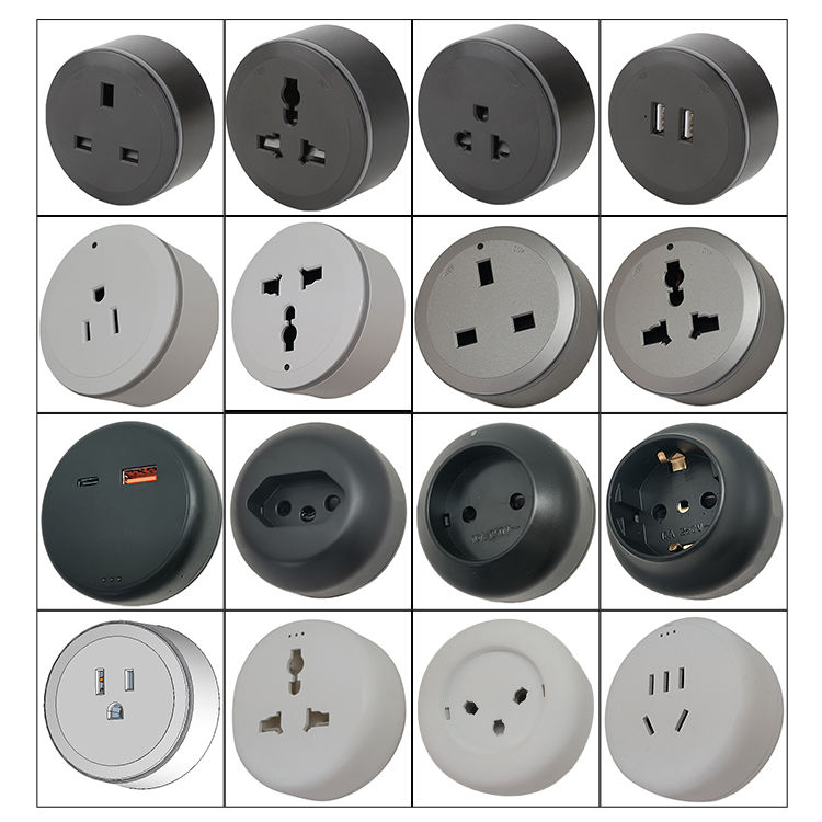 VNX Aluminum Wall 5-Pin With 3-pinTrack Socket Embedded Orbital Movable Power Rail Plug System Desktop Electrical Outlet Panel