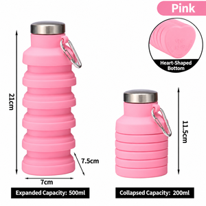 Botella de Agua Reutilizable de 500 ml, Ecológica, con Fondo de Silicona en Forma de Corazón, Plegable, a Prueba de Fugas, para Beber Directamente, Portátil, para Deportes al Aire Libre y Viajes - Product Image 6
