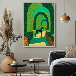 Stampa su tela con motivo Greyhound nero e arco verde, scena naturale vibrante per esterni, stampa artistica da parete con cornice per camera e <span class=keywords><strong>casa</strong></span> - Product Image 5
