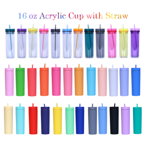 Vaso Acrílico Angosto de 16 oz con Logotipo Personalizado DIY, Vaso de Plástico Reutilizable Transparente en Colores Pastel Mate con Tapa y Popote - Product Image 6