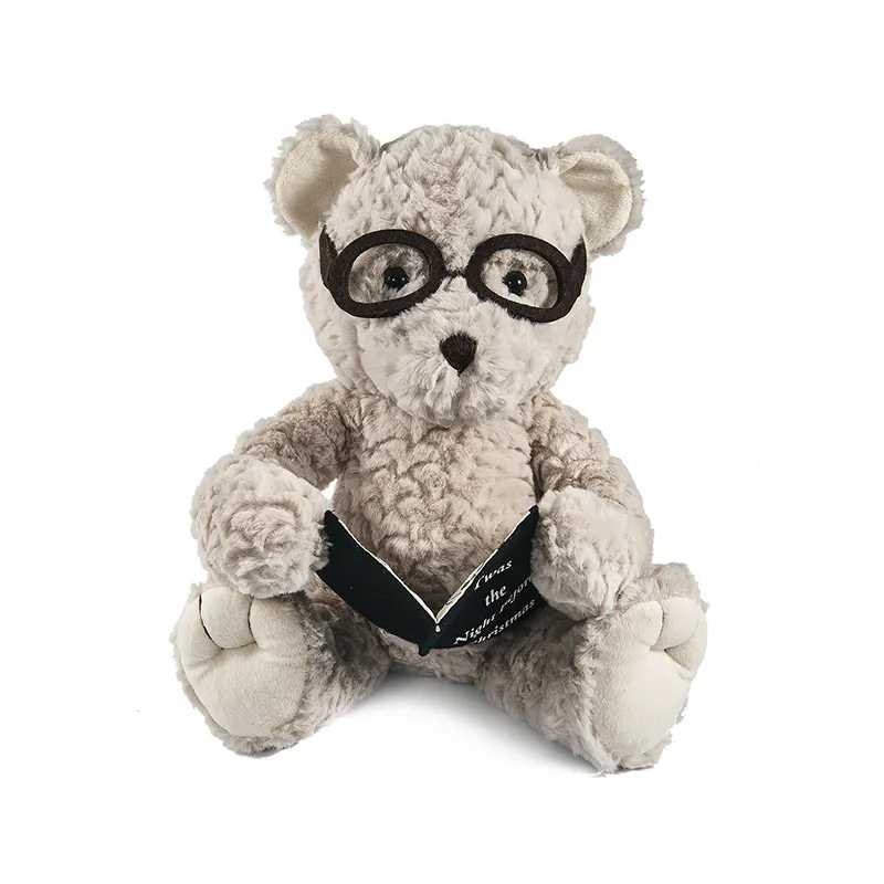 कस्टम प्यारा भरवां पशु टेडी भालू के साथ पुस्तक और चश्मा नरम आलीशान पीएचडी भालू खिलौना