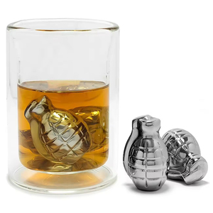 Set regalo per amanti del whisky 6 proiettili cubetti di ghiaccio a forma di pistola in vetro stile militare <span class=keywords><strong>granata</strong></span> e stampo per pistola di lusso scatola in legno e borsa in velluto - Product Image 6