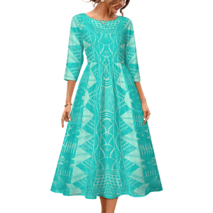 Quanzhou polinezya Tribal kabile kravat-boya tasarım özel gece kulübü moda büyük boy 7XL kadınlar uzun kollu pilili elbise - Product Image 1