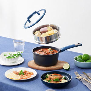 ชุดเครื่องครัวอลูมิเนียมเหนี่ยวนำหม้ออลูมิเนียมหล่อแบบไม่ติดกระทะเครื่องครัวอลูมิเนียมชุบผิวแข็งพร้อมฝาซิลิโคน - Product Image 5