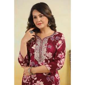 Moda Floral impreso puro algodón recto Kurta para mujeres elegante traje indio para ocasiones especiales en precio al por mayor - Product Image 5