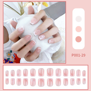Uñas Postizas Cuadradas de ABS con Diseño Navideño, Estilo Dulce para Estudiantes, Cobertura Completa, Puntas Artificiales para Manicura - Product Image 2