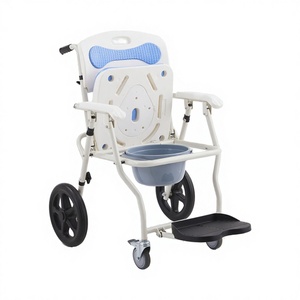 New Design <b>Small</b> Size Steel Commode Seat Adjustable Folding Shower Chair <b>Wheel</b> Fixer Type White Seat Board 100kg Capacity KJT - Product Image 1