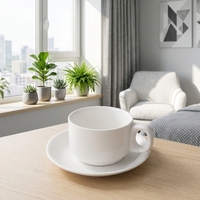 Ensemble de tasses à thé en céramique blanche EASTON avec cuillère à café et soucoupe pour plateau de bouilloire