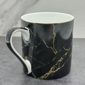 แก้วกาแฟเซรามิกดีไซน์มินิมอล  โลโก้สั่งทำได้  พื้นหลังลายหินอ่อน/มีสีดำและสีขาวให้เลือก - Product Image 3