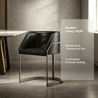Chaise de salle à manger cantilever de luxe légère avec accoudoirs intégrés, revêtement en cuir véritable, base en bronze antique, mobilier de café et de salle à manger