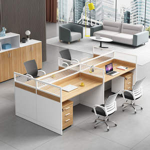Escritorio de Oficina con Pantalla, Moderno y Sencillo, Cubículo Informático para Empleados, Estación de Trabajo para Cuatro Personas, Combinación de Mesa y Silla, Cajones, Móvil - Product Image 1