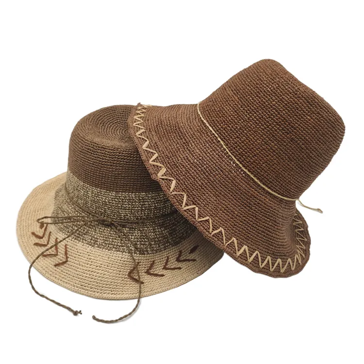 Оптовая продажа, дешевая модная стильная женская соломенная шляпа с широкими полями, пляжная шляпа от солнца для женщин, уличные плетеные соломенные Панамы с вязаным крючком