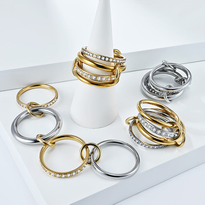 Anillo de Diamantes Apilables de Cuatro Capas para Mujer, Estilo Europeo, Acabado Dorado, Diseño Geométrico, Joyería para el Dedo Índice, Regalo - Product Image 2